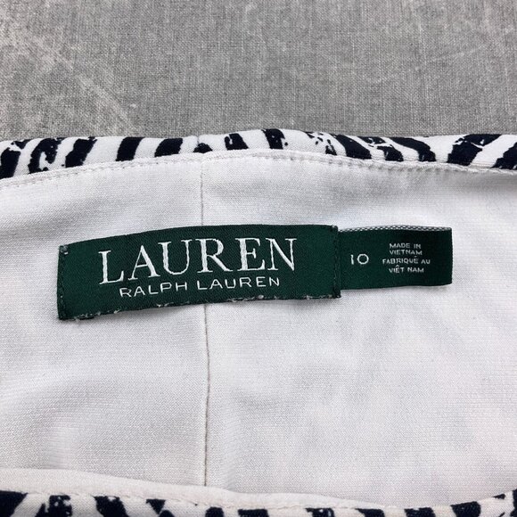 Lauren Ralph Lauren Dress Women 10 Black White Chevron Sheath Colorblock Stretch - Picture 3 of 11
